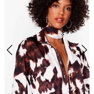 Cow Patterned Tie Button Down Never Been Worn